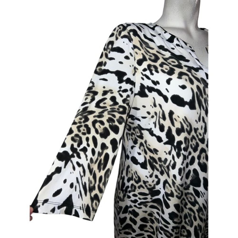 Chico's Womens V-Neck 3/4 Sleeve Leopard‎ Print Tunic Dress Size XL (3) Lined - Picture 3 of 9